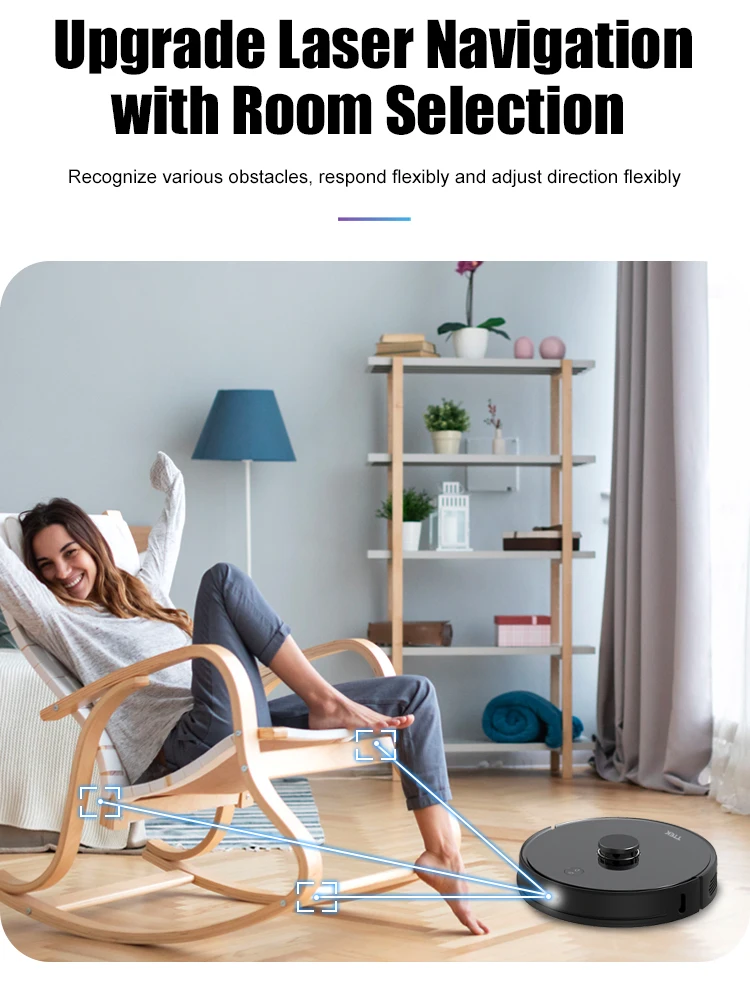
TTEK Laser Home Dust Collector Low Noise Smart Robotic Vacuum Cleaner Mopping Sweeping Wifi APP 