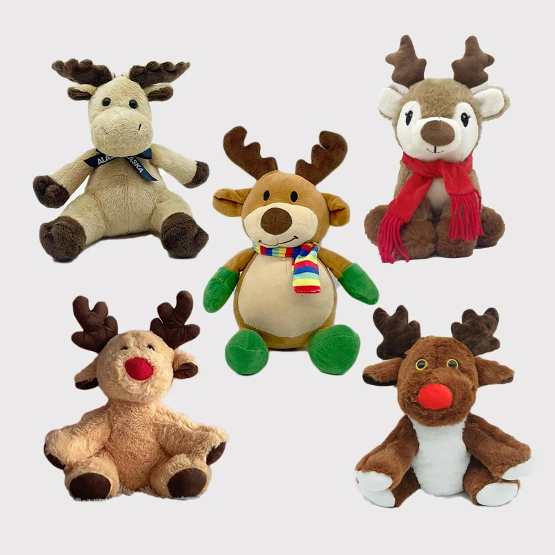 Wholesale 30cm Soft Plush brown Christmas reindeer Toys Santa Claus Stuffed Animal Deer Dolls Kids Short Plush Merry Christmas