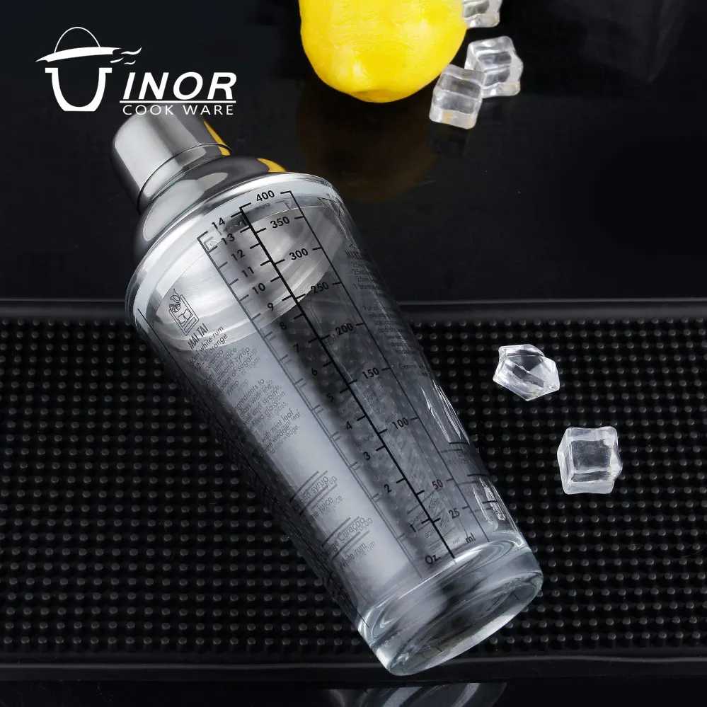 factory direct bar accessories martini shaker stainless steel glass cocktail shaker with scale