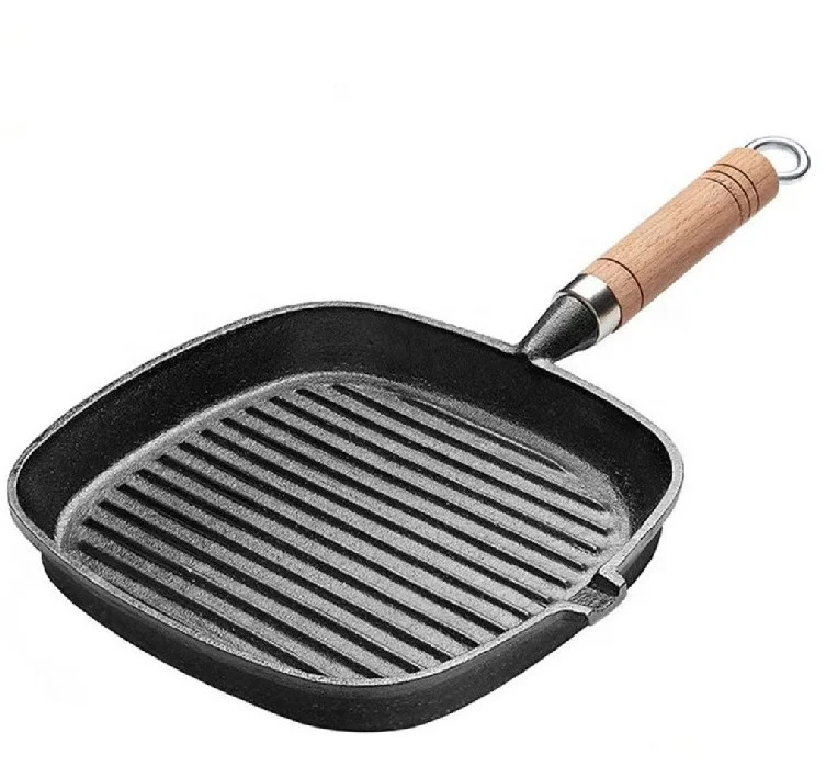 Nonstick Skillet Pour Spout Gas Stove Induction Black Square Cast Iron Steak Grill Pan