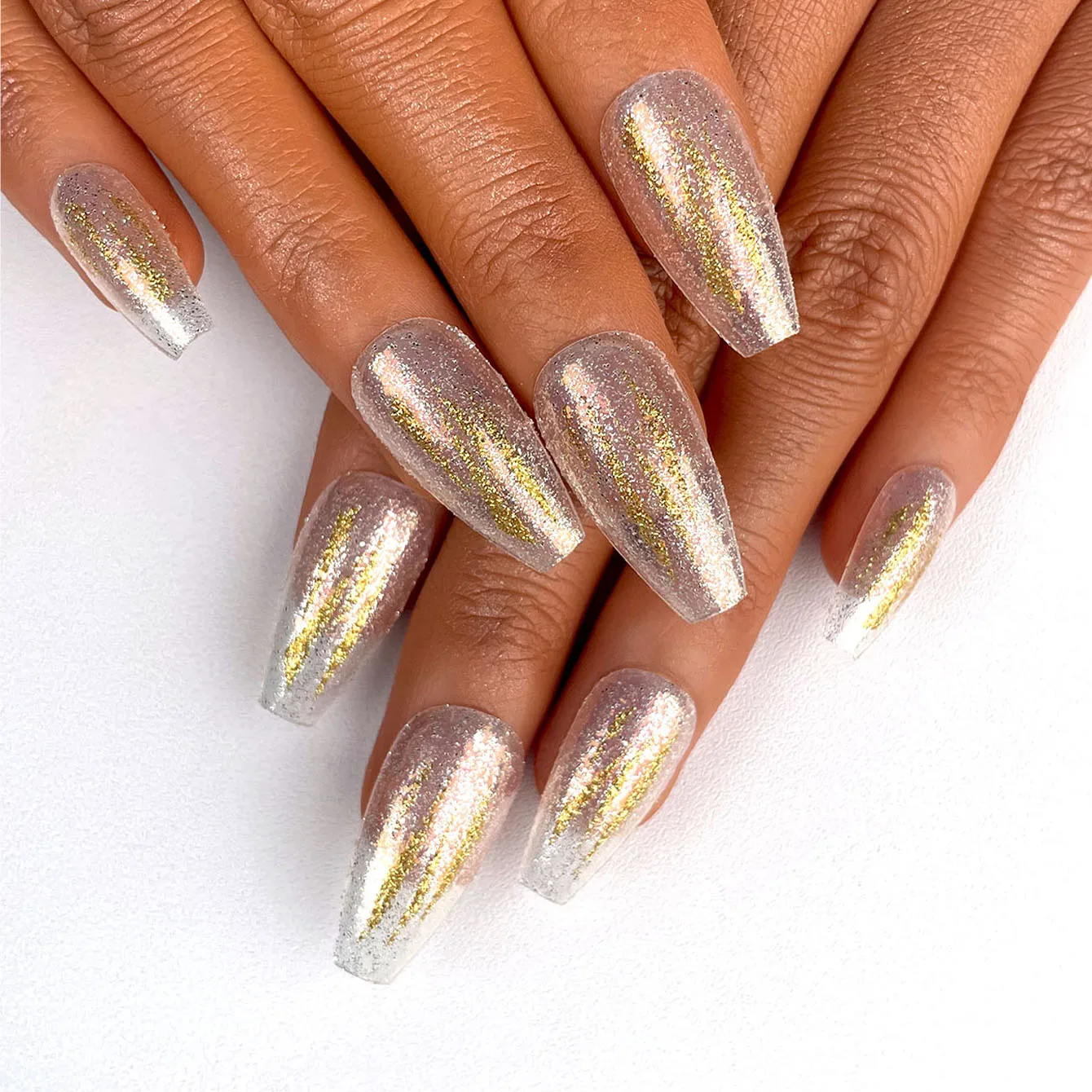 Affordable Wholesale Press On Nail Supplier Silver Glitter Golden Claw Prints Nails Reusable High Quality Press On Nails Acrylic