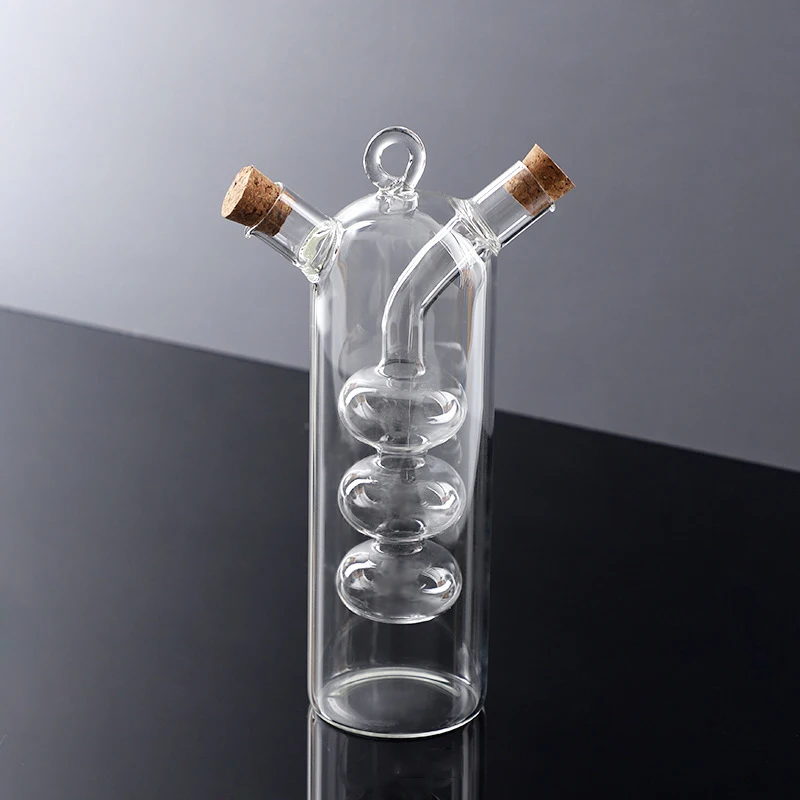 56H Wholesale Oil and Vinegar Dispenser 2 in 1 Glass Cruet With Cork Stopper For Kitchen Soy Sauce Vinegar Bottle