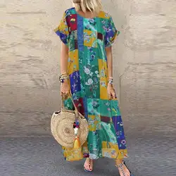 S 5XL Summer Bohemian Sundress 2022 Women Party Long Dress Casual Vintage Short Sleeve Floral Printed Vestido Female Robe
