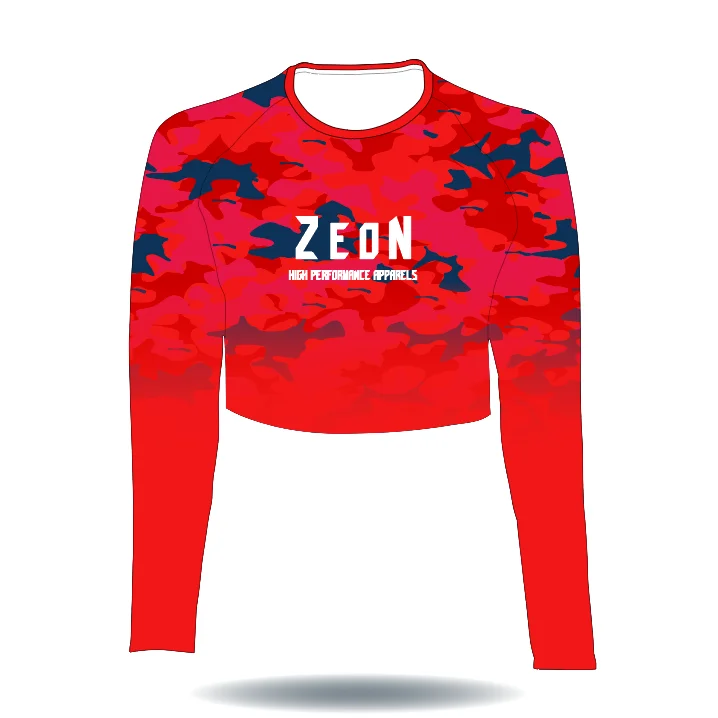 custom your own design red camo performance sports long sleeve womens ladies girls t shirt crop top fishing shirts
