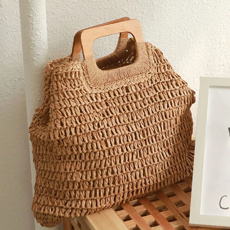 French style handmade straw braided bag large women straw tote bag customized summer straw beach bag