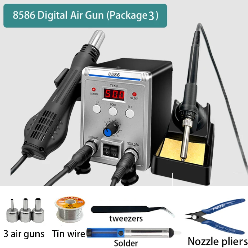 8586 Black Air Gun Soldering Iron 2-in-1 Panel High Power Desoldering Station Mobile Phone Repair Tool 700W