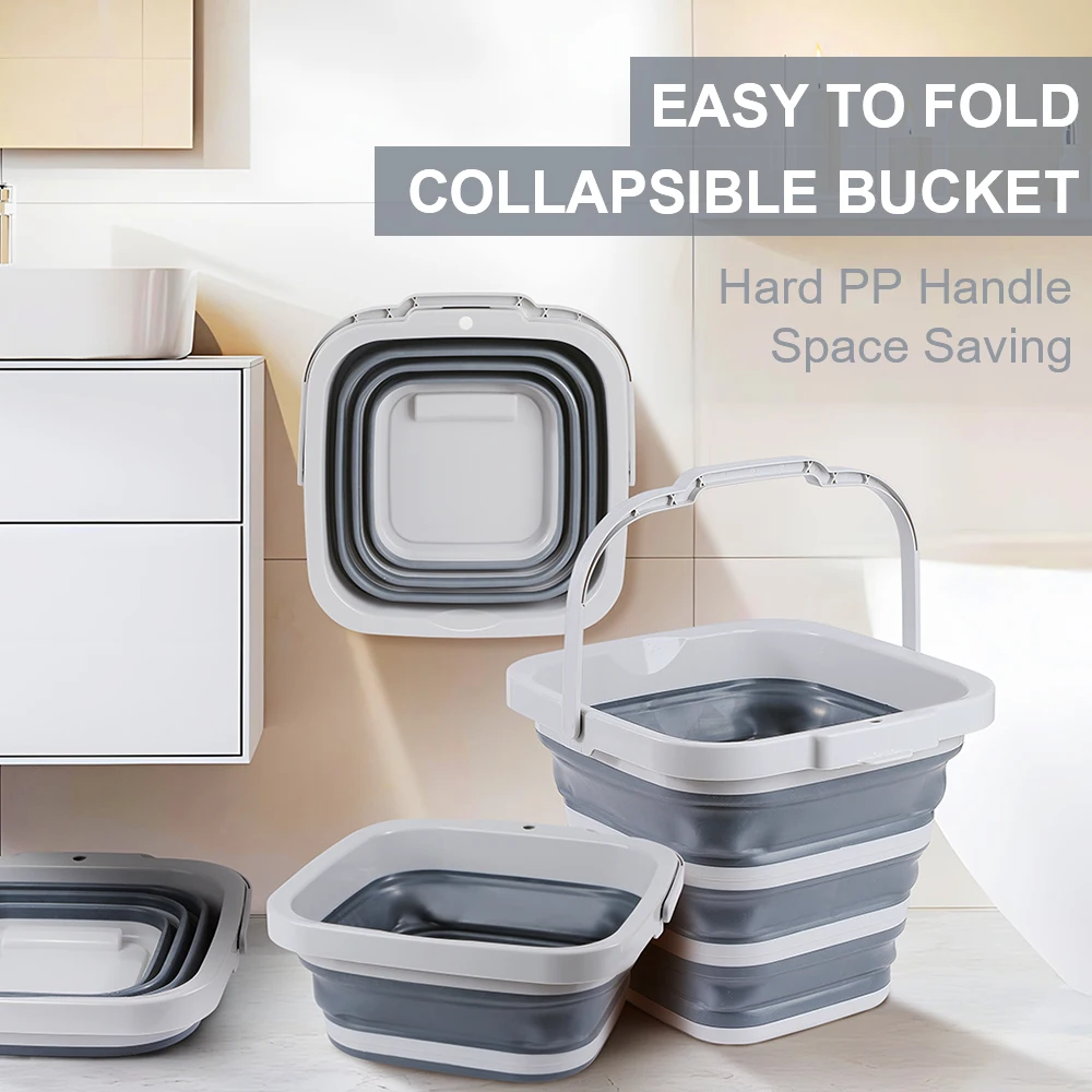 Portable Save Space 10L 15L 20L Silicone Plastic Square Folding Bucket Home Cleaning 20 Litre Cleaning Collapsible Bucket