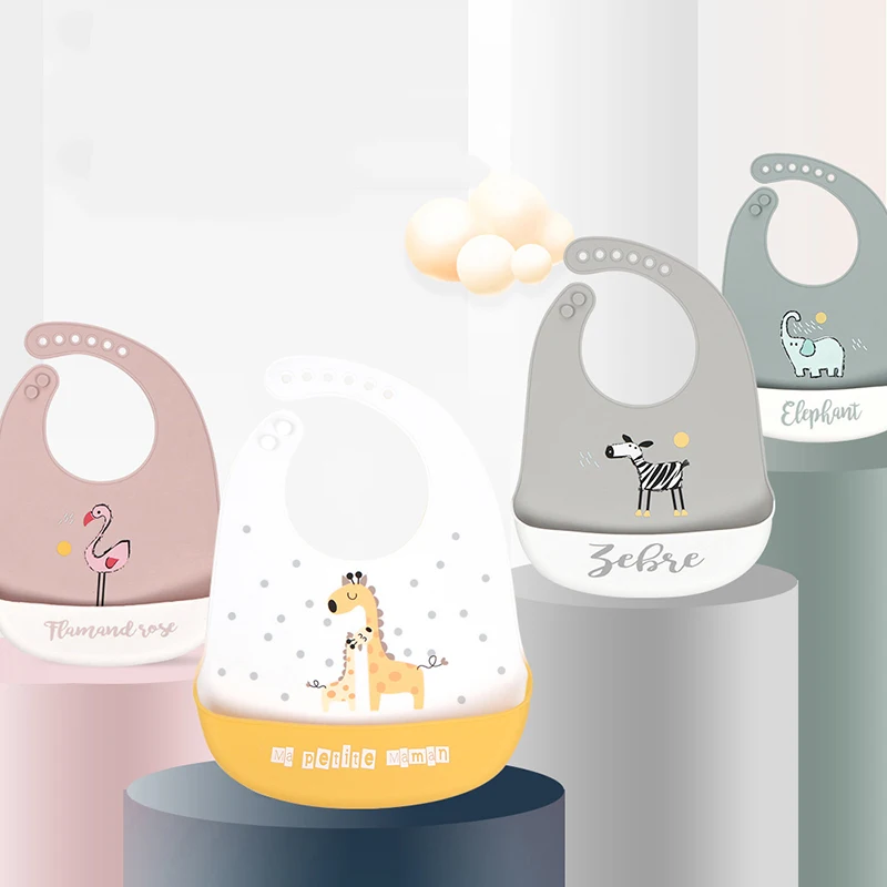 Adjustable Cartoon Animal Bandana Bibs Waterproof Soft Silicone Baby Girl Boy Feeding Apron Kids Children Printed Bibs