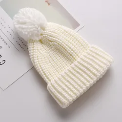 2022 new style warm baby winter hats cute knit hat for baby with same color pompom