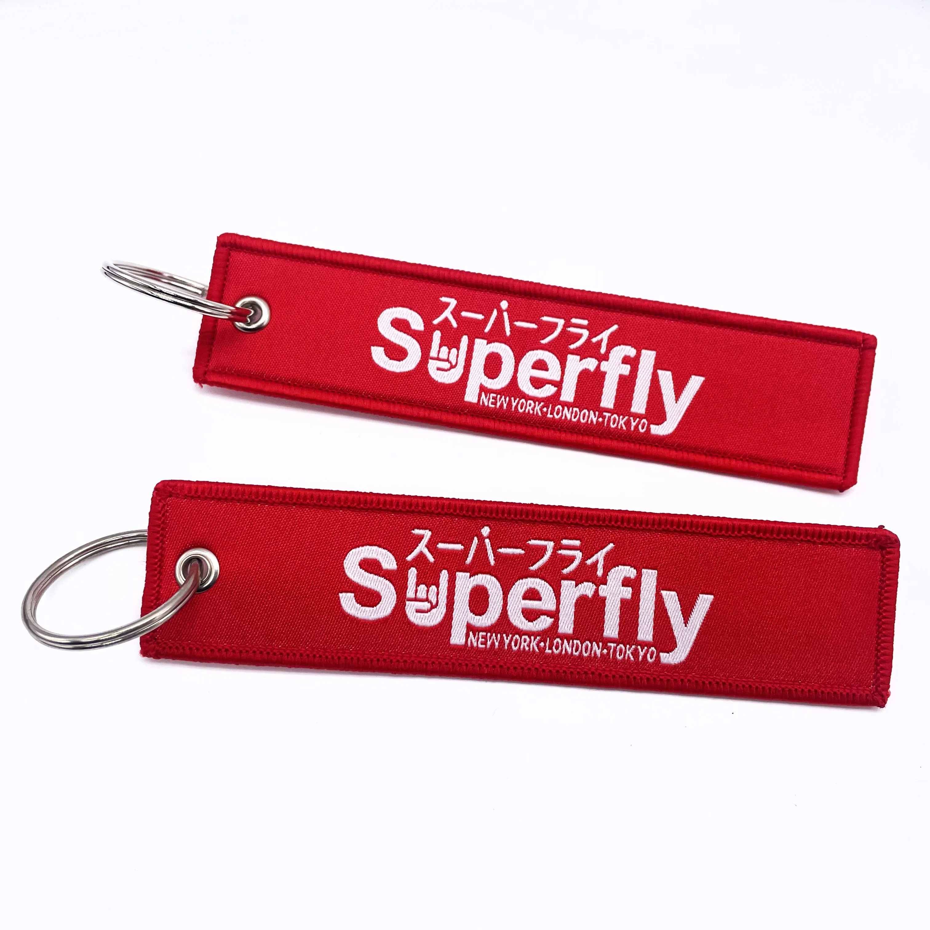 Wholesale Cheap Premium Promotional Gift Keychains Custom fabric logo Label Embroidery Key ring Braided label Keychain
