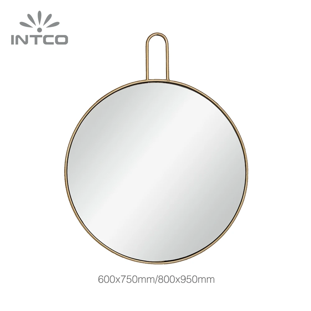 INTCO Wholesale New Arrival Modern Wall Decorative Metal Round Framed Makeup Mirror with Fashion Hanger