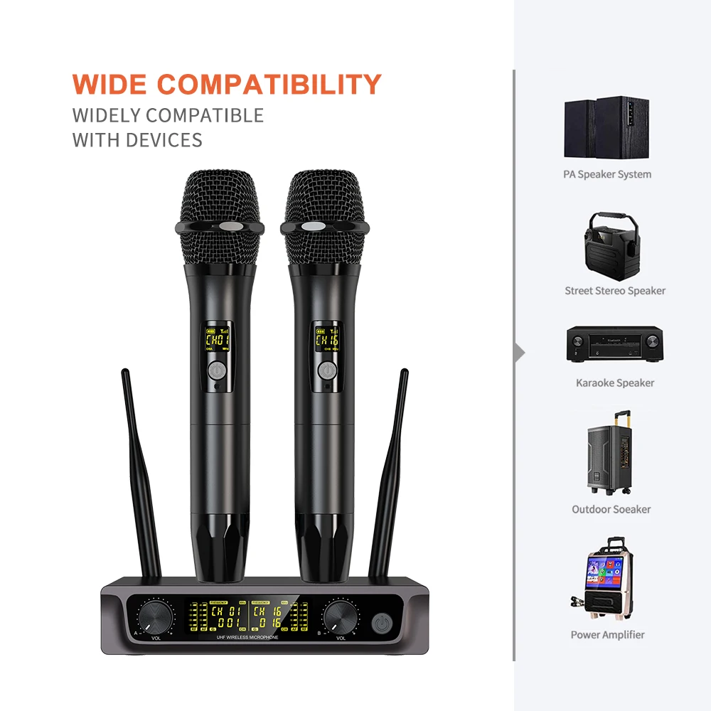 Professional Handheld Wireless Mic High Quality Uhf Rechargeable Wireless Microphone System