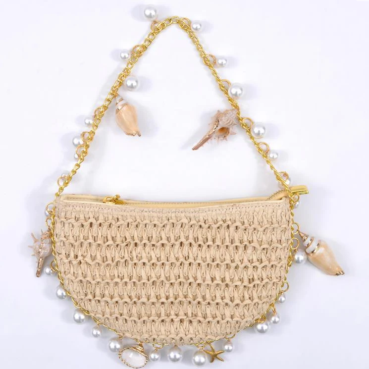 New Beach Holiday Travel Tote Bag Conch Star Straw Woven Shoulder Bag Fairy Underarm Handbag NE1128
