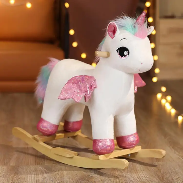 Unicorn Rocker Plush Rocking Chair Rider  Kids Wooden Rocking Horse Stuffed Animal Ride on Toy Kids Plush Rocking Horseer