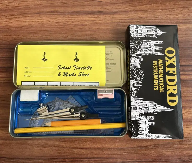 CHXN  Stationery Box Mathematics Set Tin Metal Plastic Compass Ruler Iron Box for Examination