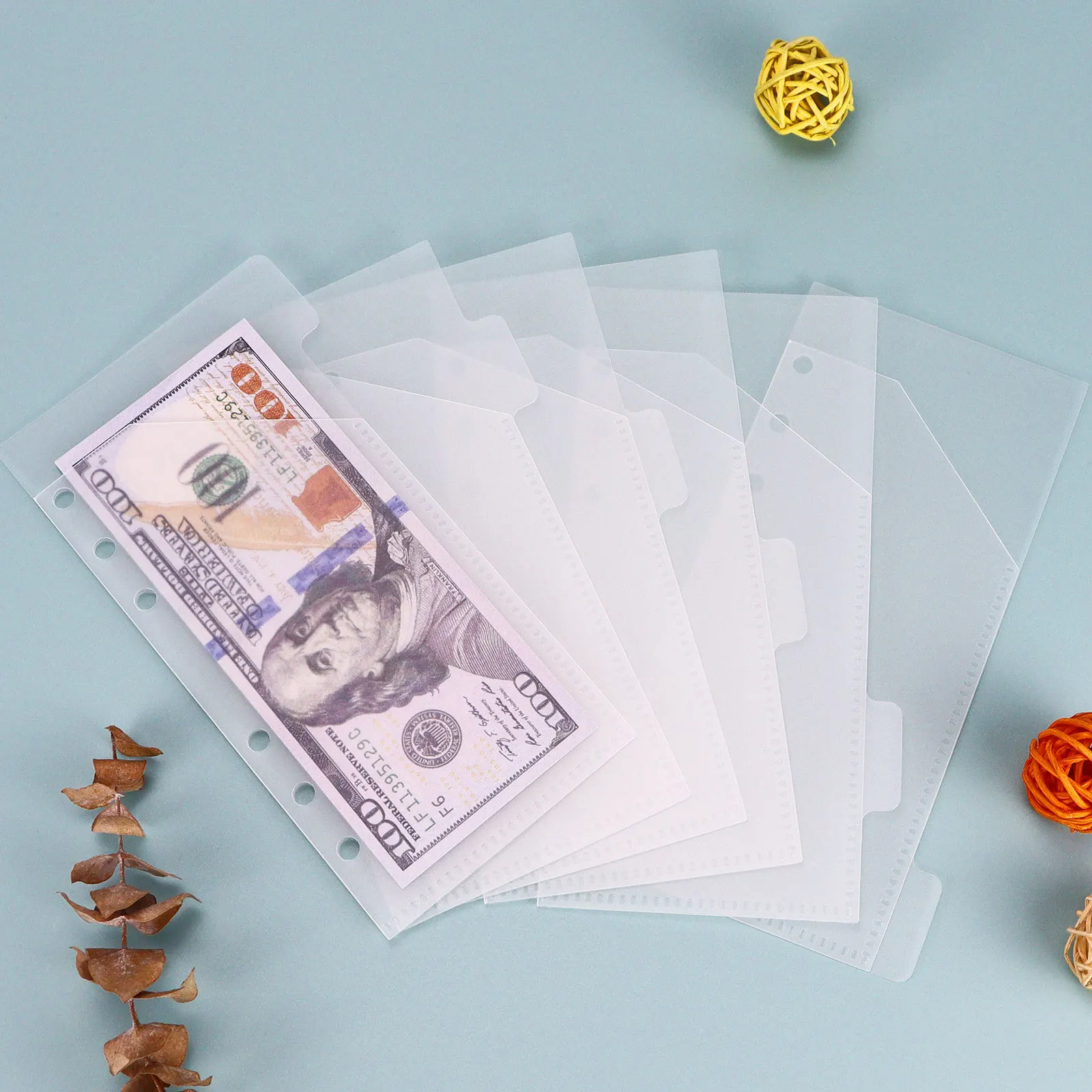 Clear frosted 6 holes loose leaf pp custom plastic storage cash envelopes for budgeting money organizer a6 a7 zipless for cash