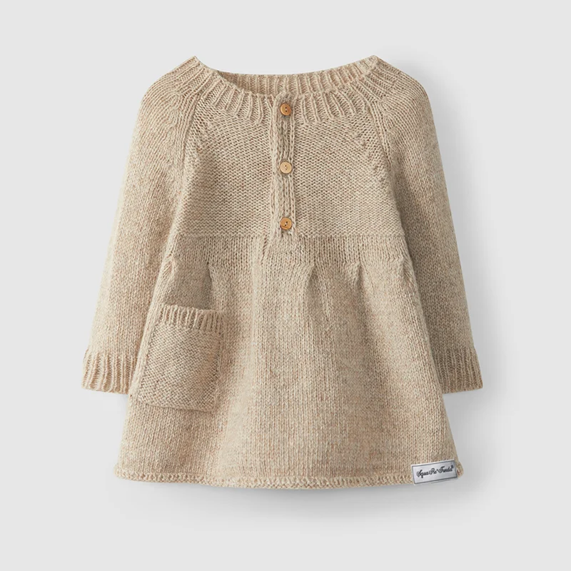 Baby Winter Knitted Dress Toddler Cute Solid Ruffle Sleeves Wool Dress for Winter Kid Knitted Birthday Outfit