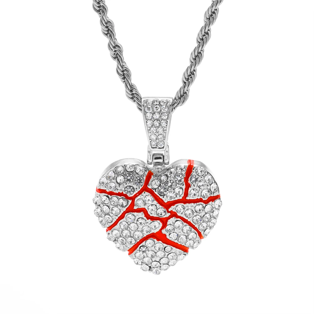 New Hot Selling Alloy Artificial Water Diamond Hip Hop Cool Bursting Love Pendant Couple Necklace for Date Wearing