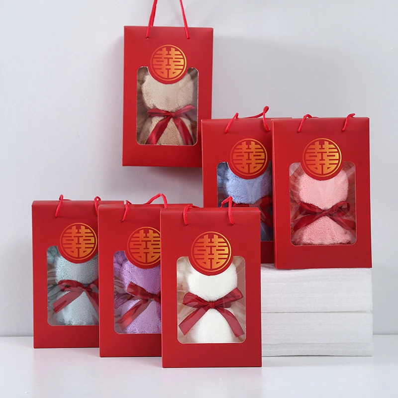 Hot Sale Cheap High Quality Logo 30X30 cm Towel Gift Set Coral Velvet Towel Set In Gift Box Gift Bear Wedding Towel For Guests