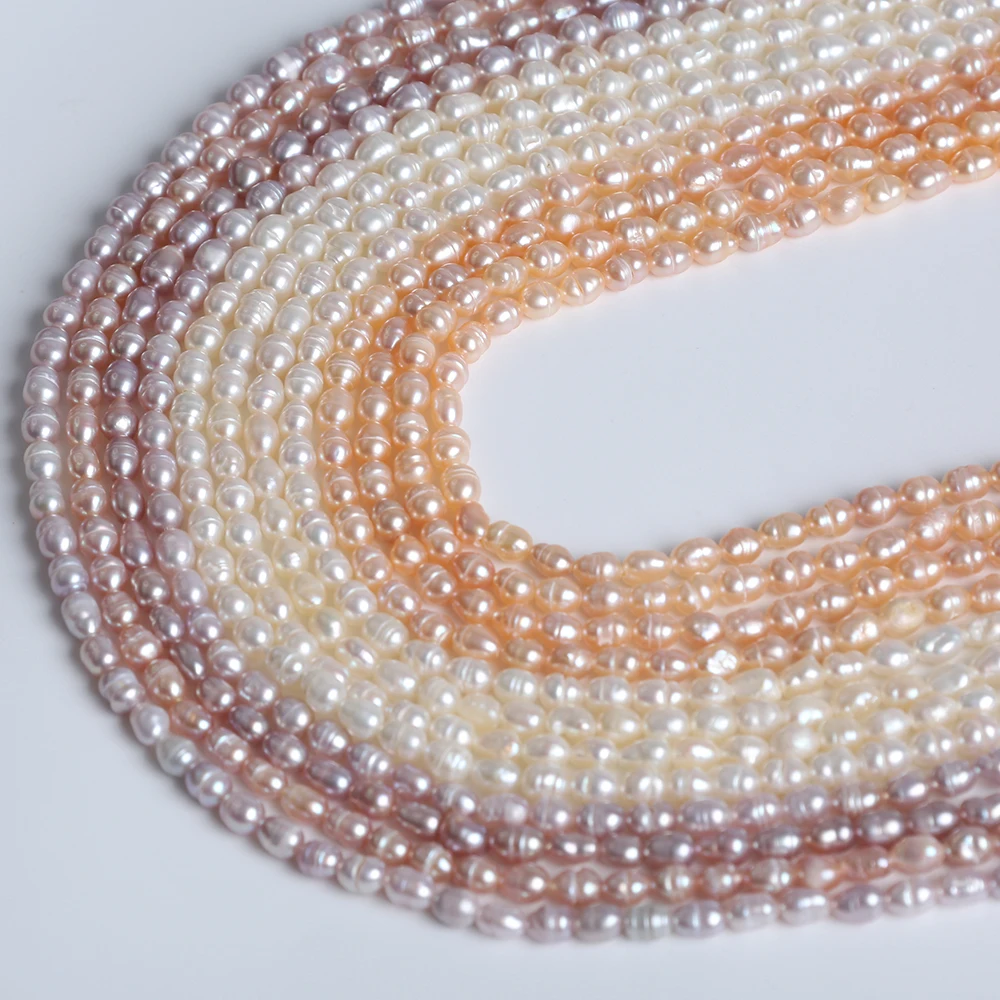 Hot Sale Natural 4-4.5mm White/ Pink /Purple  Color  Freshwater Rice Pearl Strand  Jewelry Accessories Whole Price