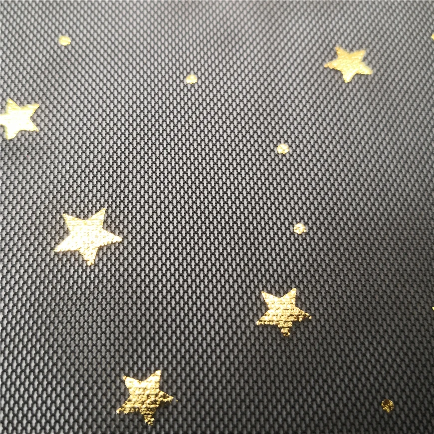 New Fashion High Quality Stamping Golden Star Foil Fabric Stretchy Black Mesh Fabrics Punching Sequin Tulle Cloth