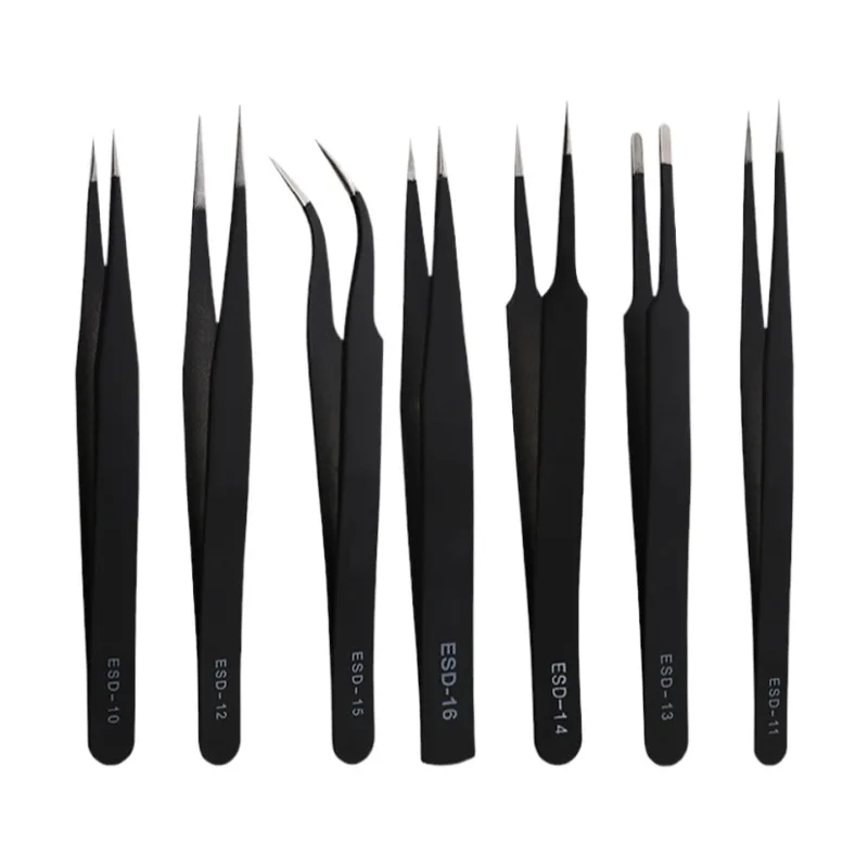 ESD Anti-Static Stainless Steel Curved Tweezers Stainless Tool Tweezers for Electronic Factory