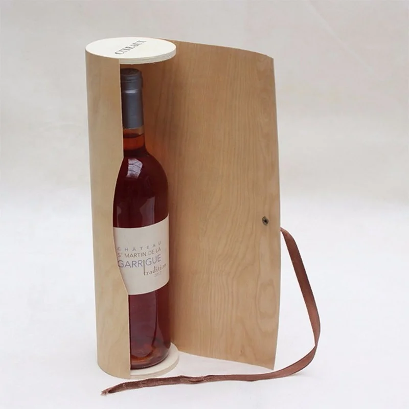 Custom design Wood Cylinder Wine Bottle Box Natural Bentwood Wine Boxes