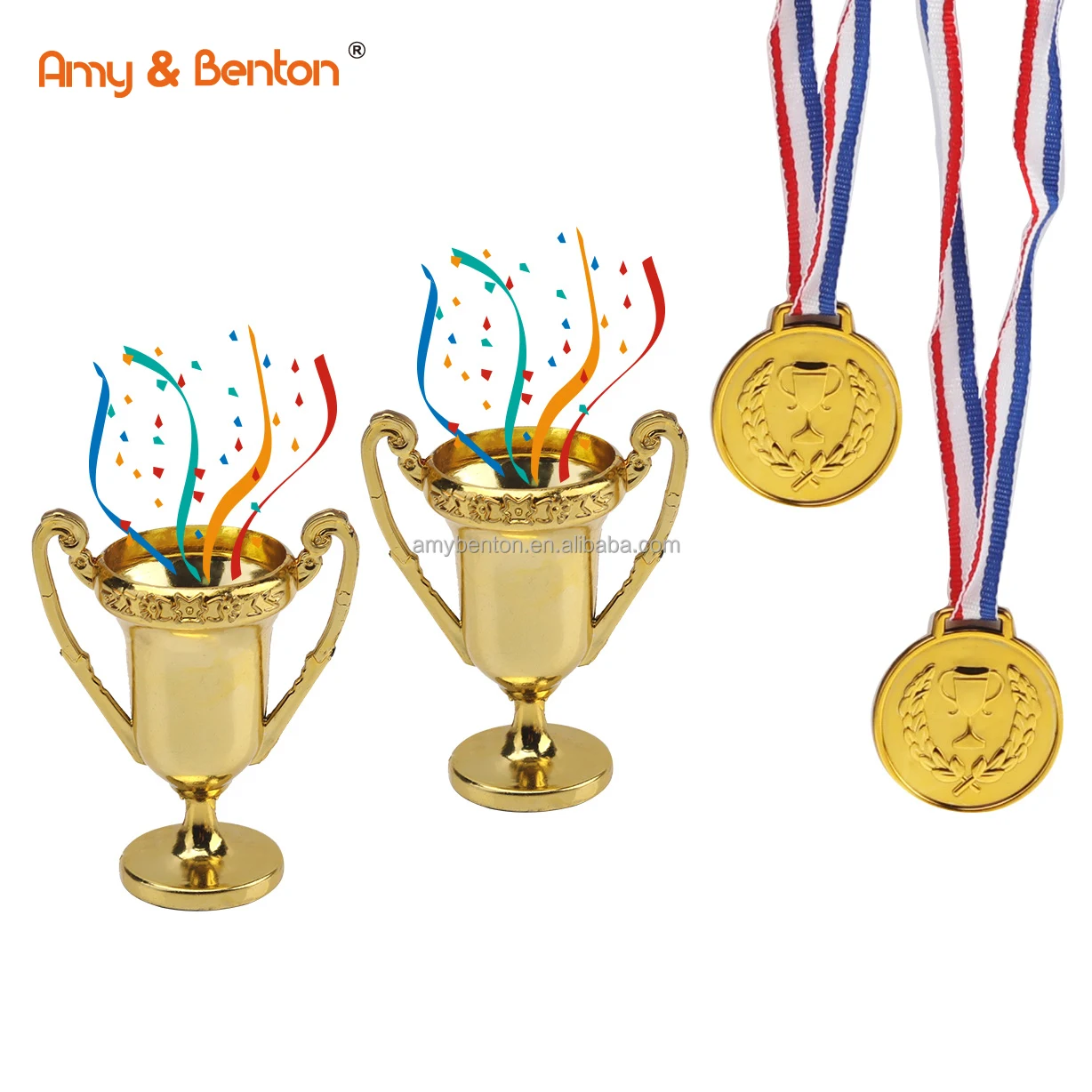 Mini Trophies and Awards Set Gold Plastic Trophy Cup Gold Plastic Winner Medals Award Medals Games Competitions, Prizes