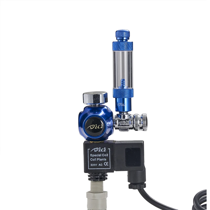 Dual Stage Single Gauge Carbon Dioxide Regulator Aquarium Blue Gas Pressure Regulator With Bubble Counter Solenoid