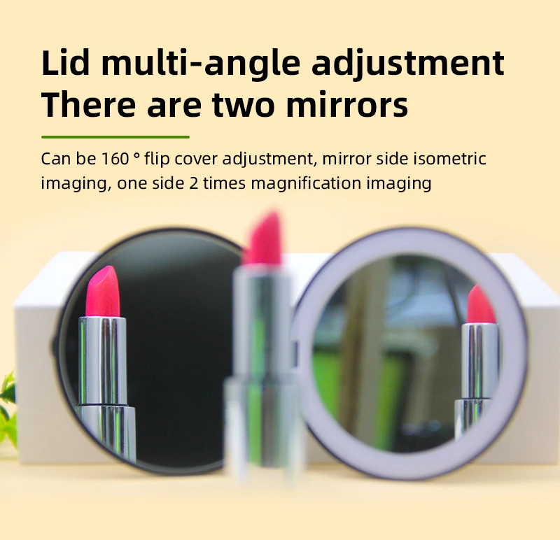 Custom 1X/2X Magnification Cute LED Light Pocket Purse Hand Held Portable Folding Small Mini Makeup Mirror