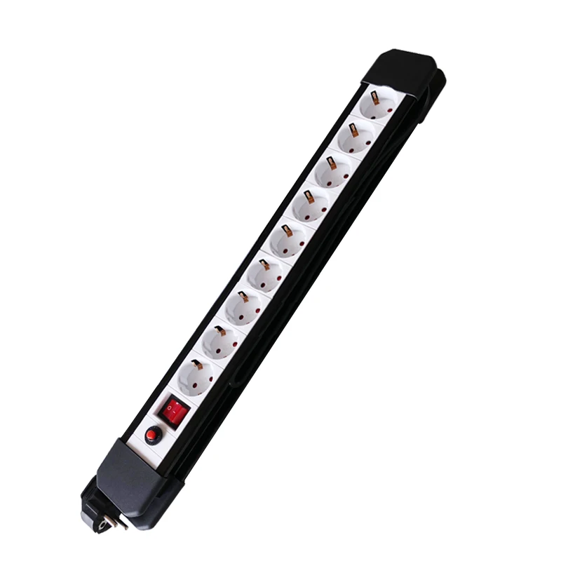 High Quality European Standard Type with Overload Protection PVC 9 Outlets 16A Power Strip Extension Cord Multiple Socket