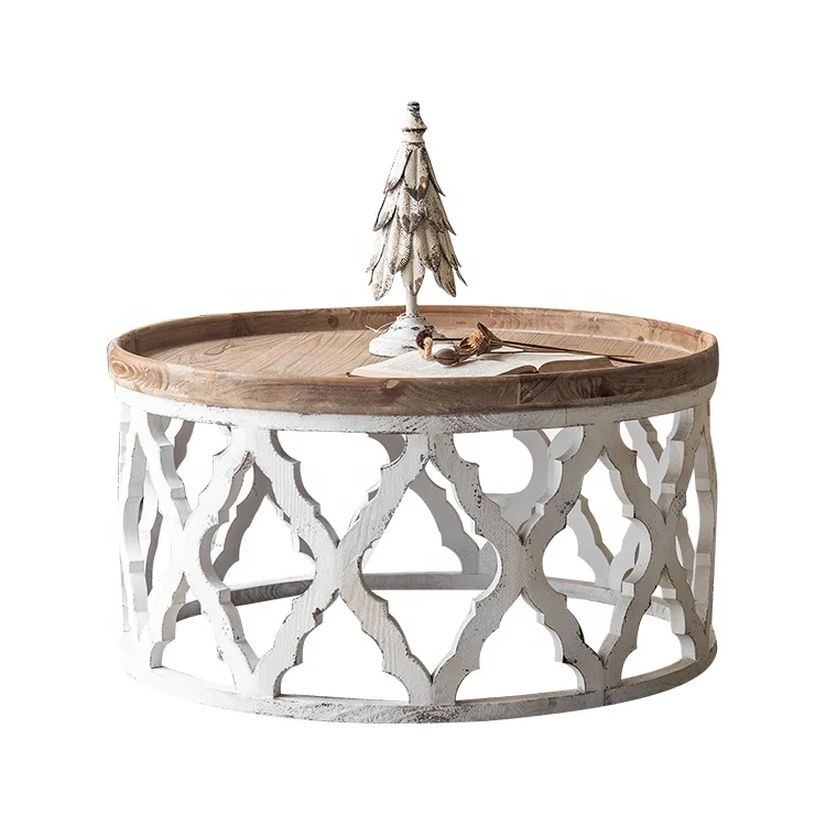 Antique Solid Wood Round Side Coffee Table Tea Table For Living Room