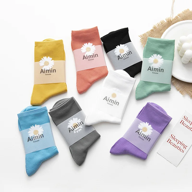 Jingwen OEM Meias Estampadas Cozy Natural Printed Flowers Crew Socks