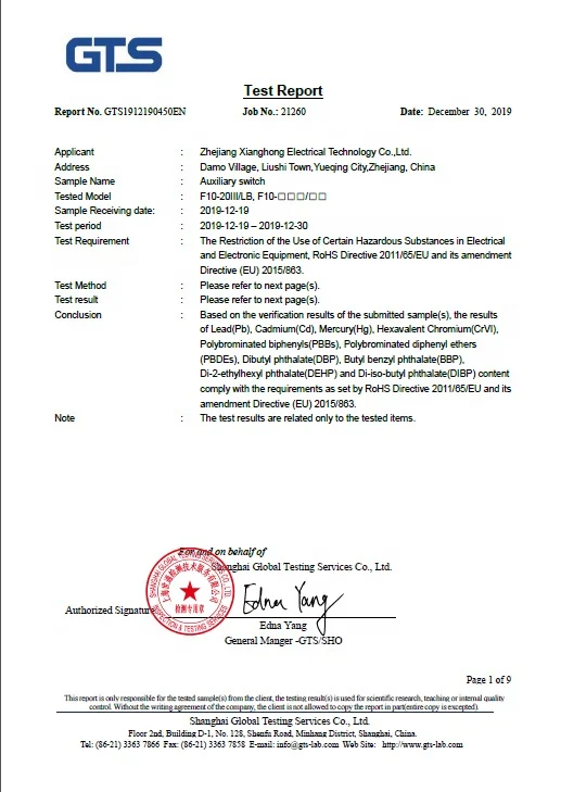 Xianghong F10 Rotary cam switch Auxiliary switch 4NO 4NC  shaft length 140mm
