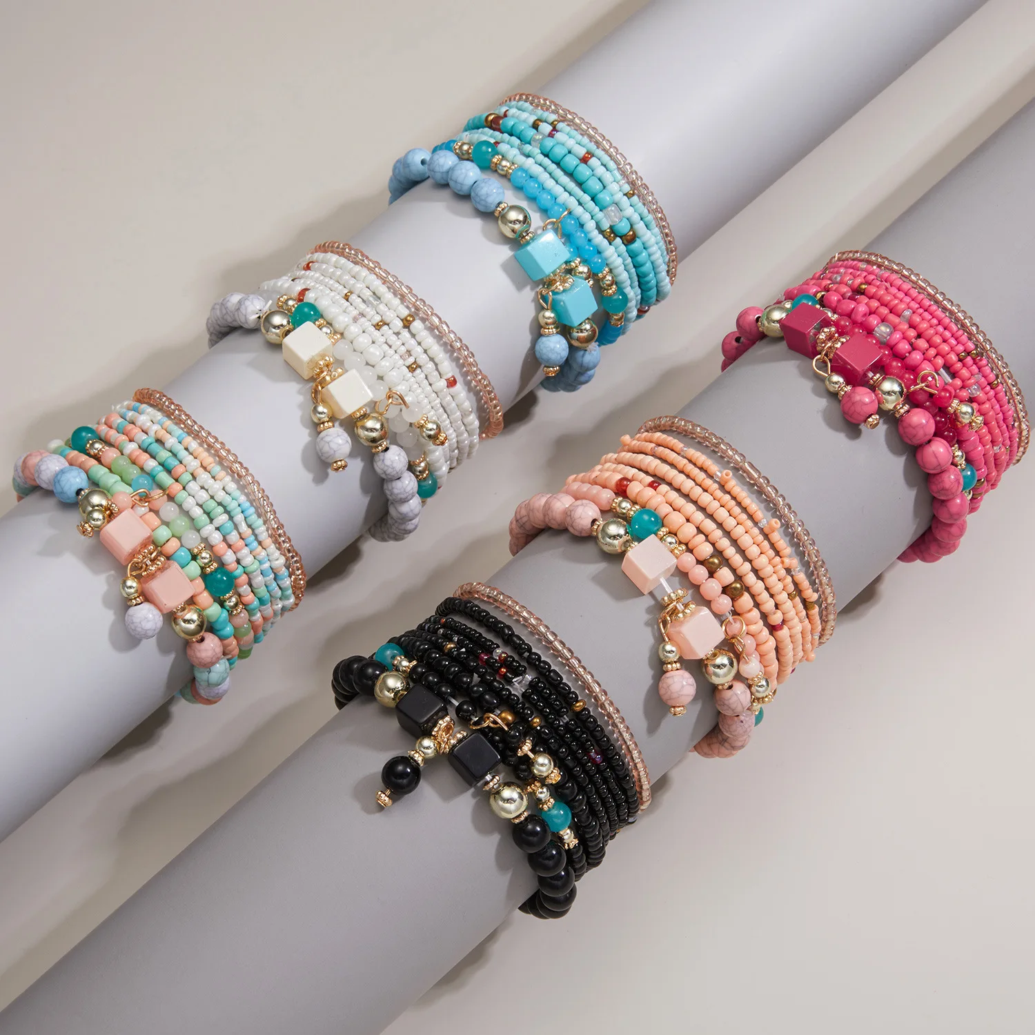 Hot Boho style creative rice bead beaded bracelet 8 pieces of turquoise elastic beaded bracelet set