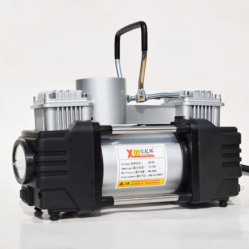 Double Cylinder Car Air Compressor Tire Pump Auto Air Inflator For Truck Or Motorcycle With LED Light
