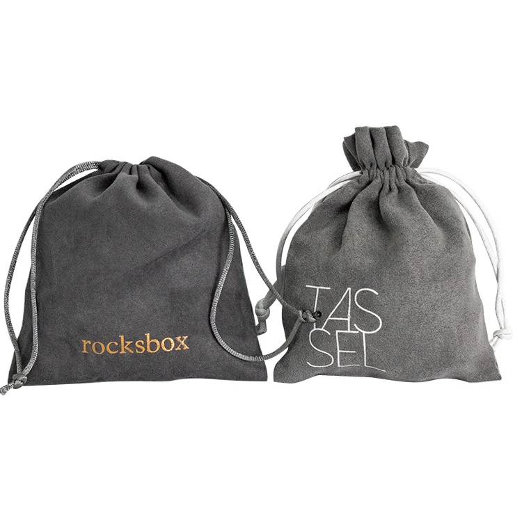 
Customized logo print Fakesuede drawstring reusable jewelry pouch 