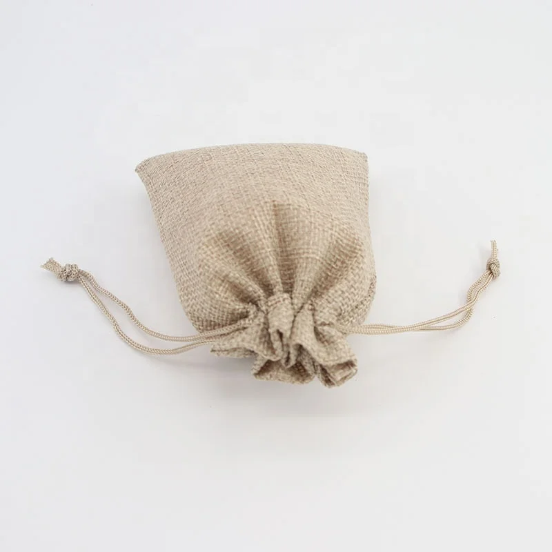 Wholesale Small Eco-friendly Custom Logo Printed Cute Design Linen Jute Burlap Drawstring Pouch Dust Gift Bag