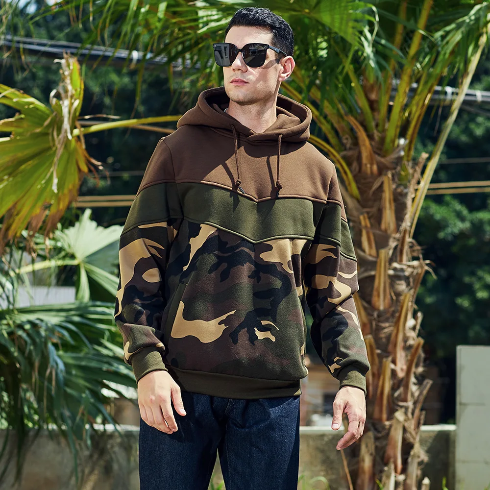 EVERTOP  Color Block Pullover casual Two Tone Hoddies Sudadera Hooded Plus Split Color novelty with pocket Streetwear For Men