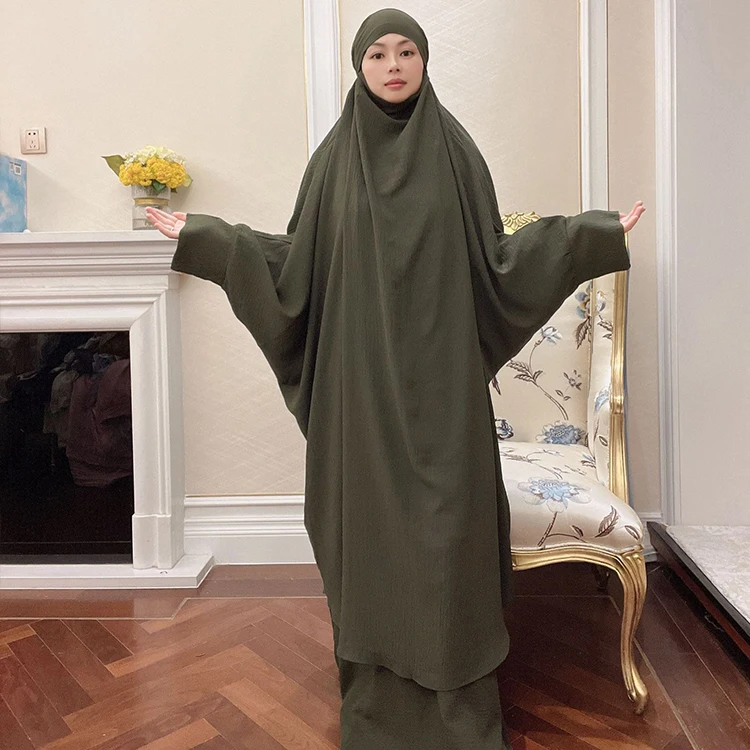 New Arrival Wholesale Overhead Two Piece Jilbab Product  Khimar Abaya Muslim solid color robe dress prayer clothes