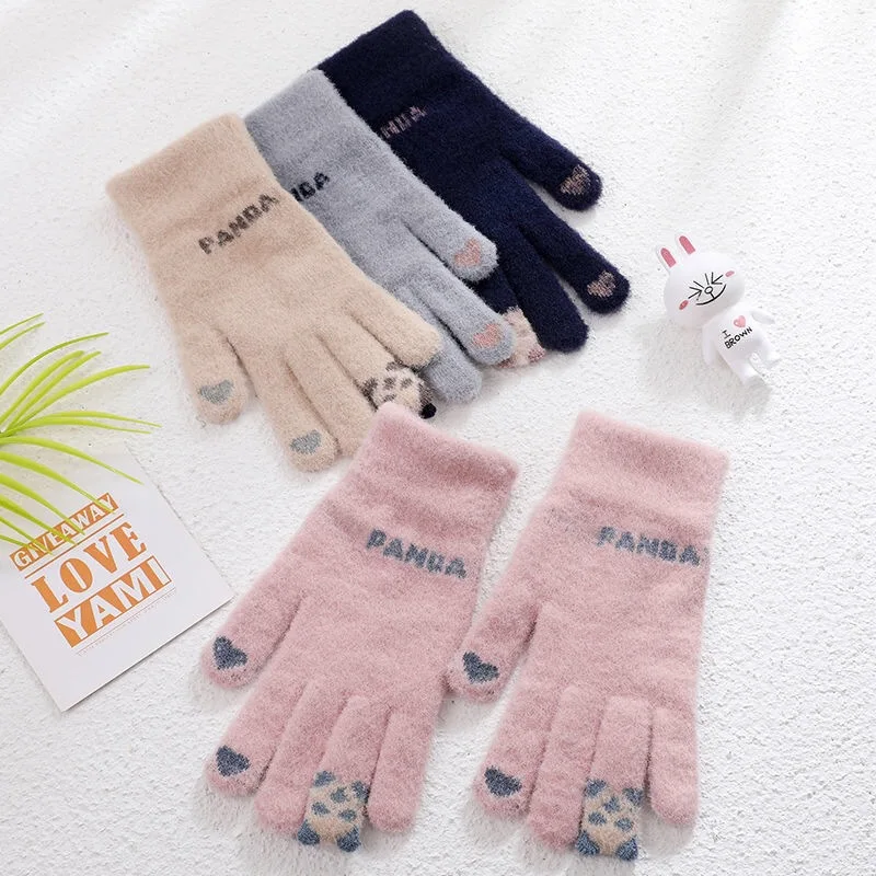 Wholesale High Quality Women Cute Panda Winter Thicken Warm Glove Women Lady Panda Heart Warm Gloves