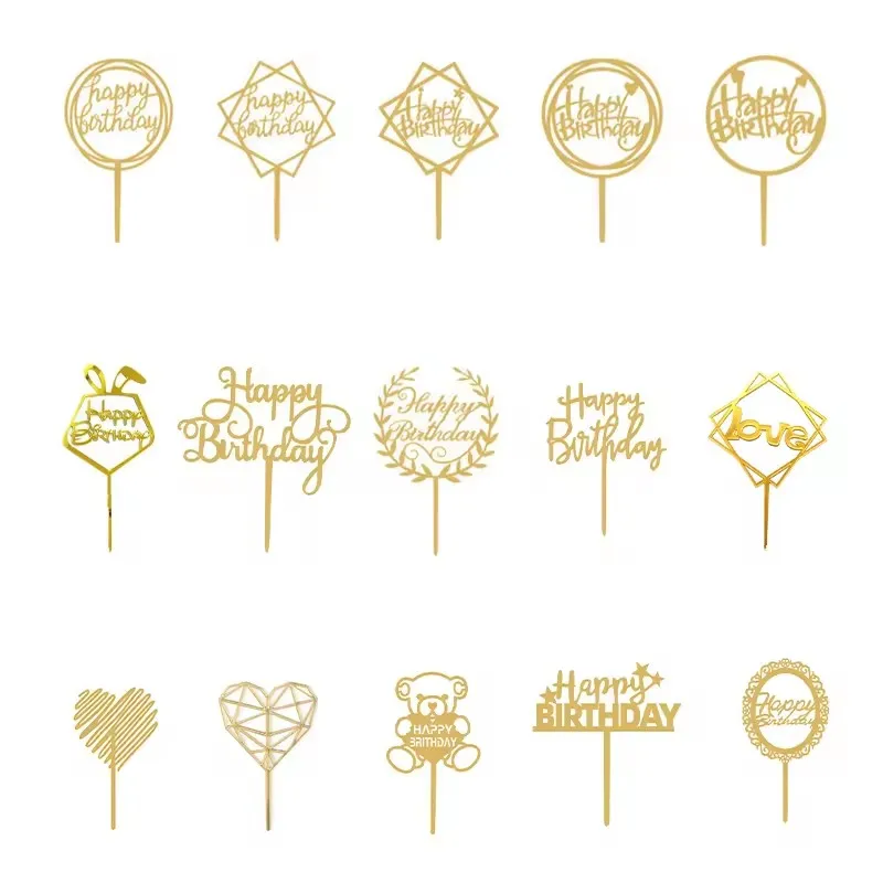 New Design Cake Decoration Birthday Party Wedding Gold Acrylic Cake Decoration Happy Birthday Day Theme Birthday Party Supplies