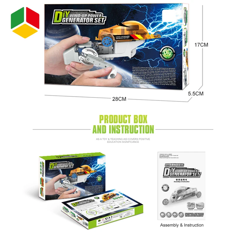 QS STEM Kids Tpys Game Education DIY Wind Up Power Hand Generator Set Assembly Technology Electric Car For School Teach Kids