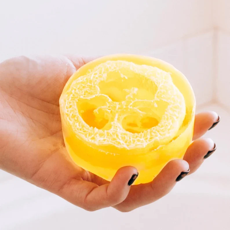 Private Label Natural Organic Handmade Lemon Grass Exfoliating Loofah Glycerin Soap Bar