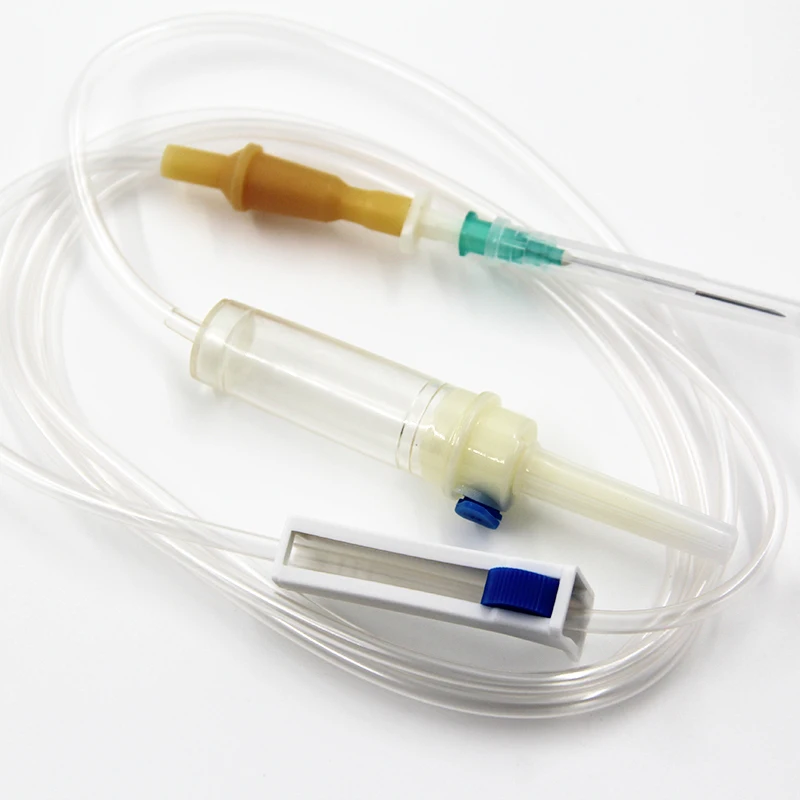 Sterilized single used intravenous  IV Set  64mm PVC or TPE chamber  with natural or isoprene  rubber bulb 150-180cm