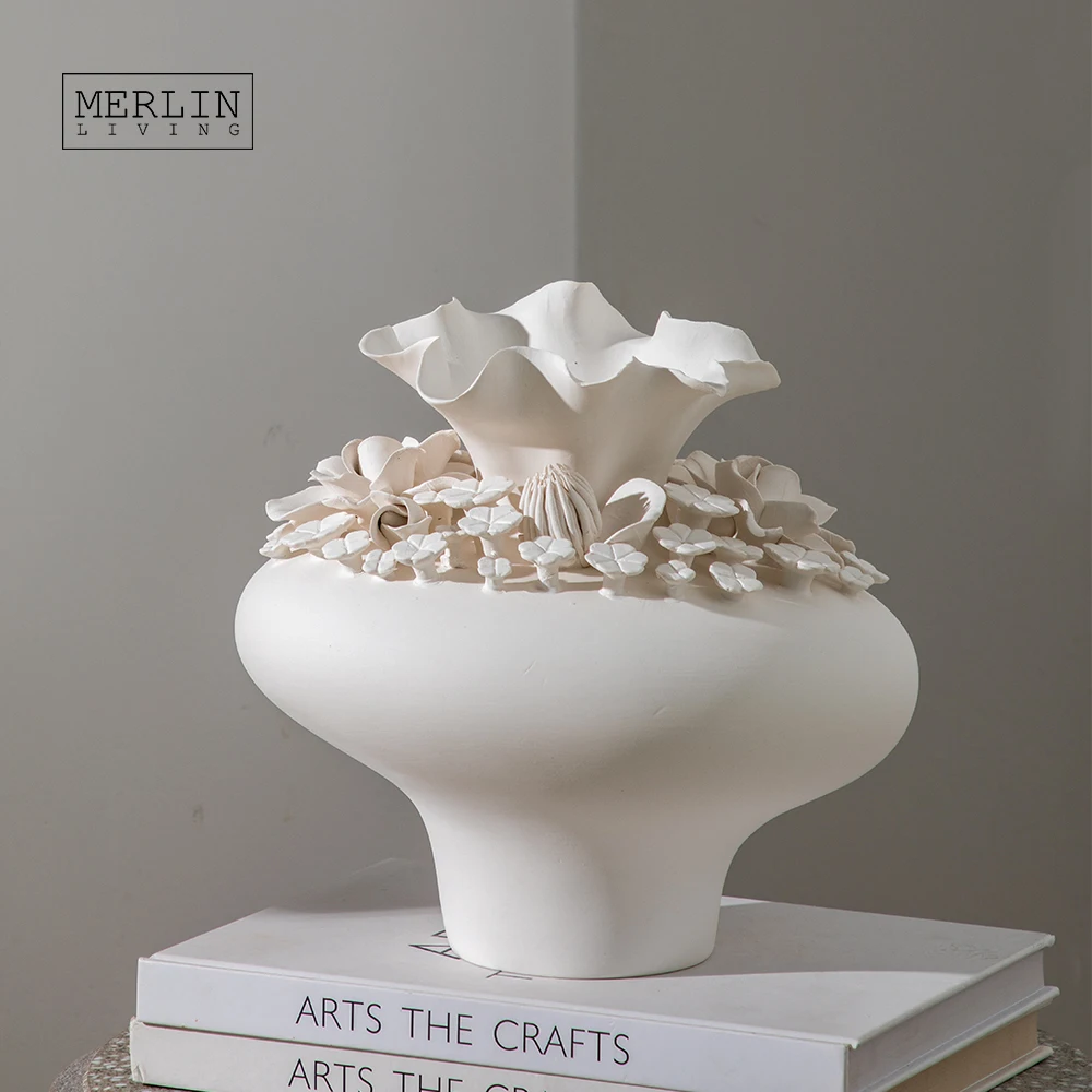 Merlin Living handmade ceramic vase yellow flower glaze vintage vase hotel decor Chaozhou Ceramic Factory manufacturing