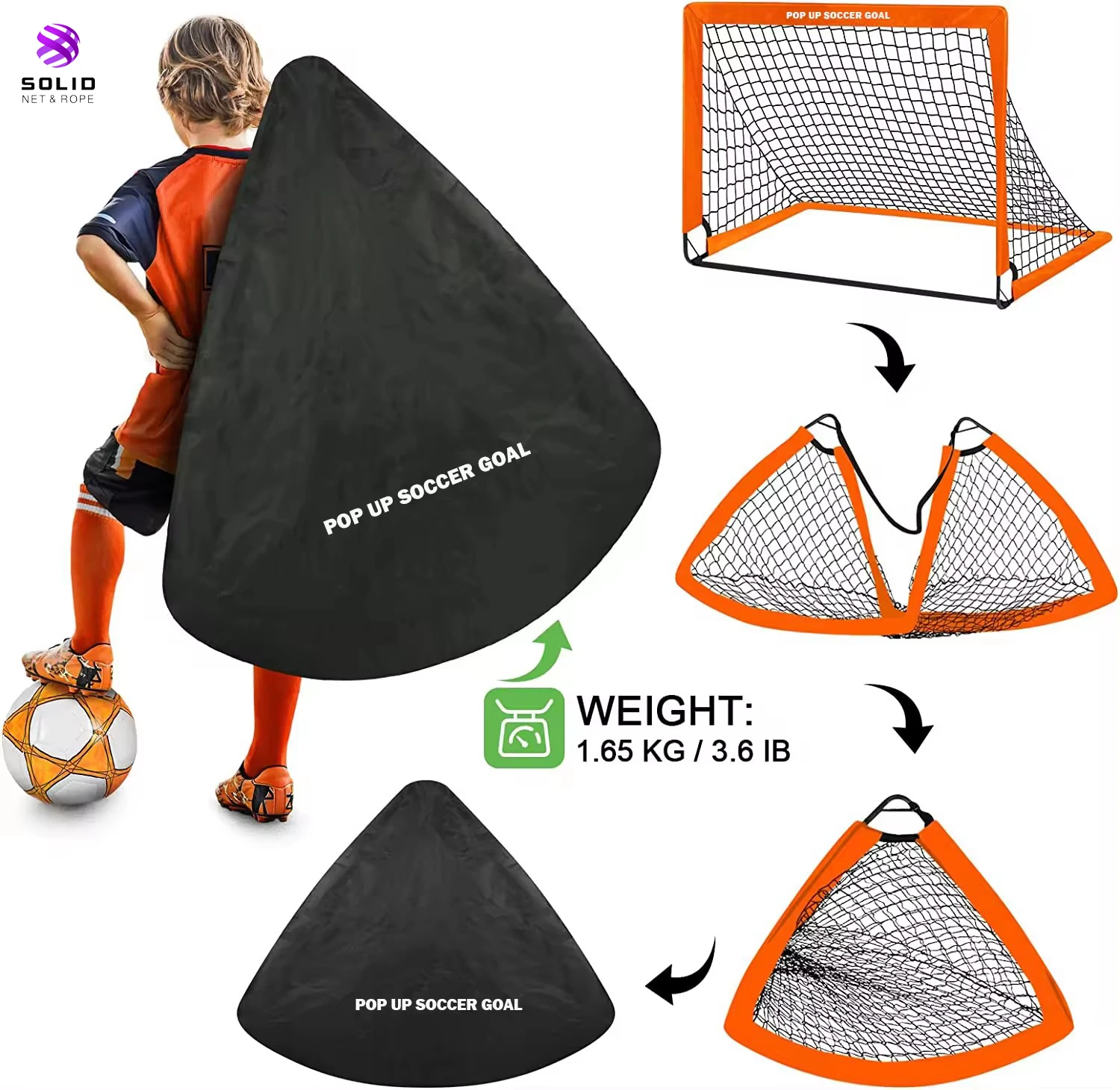 Football Goal, Pop Up Football Goal with Transport Bags, Ground Anchor, Children Adults, for Indoor Outdoor Garden