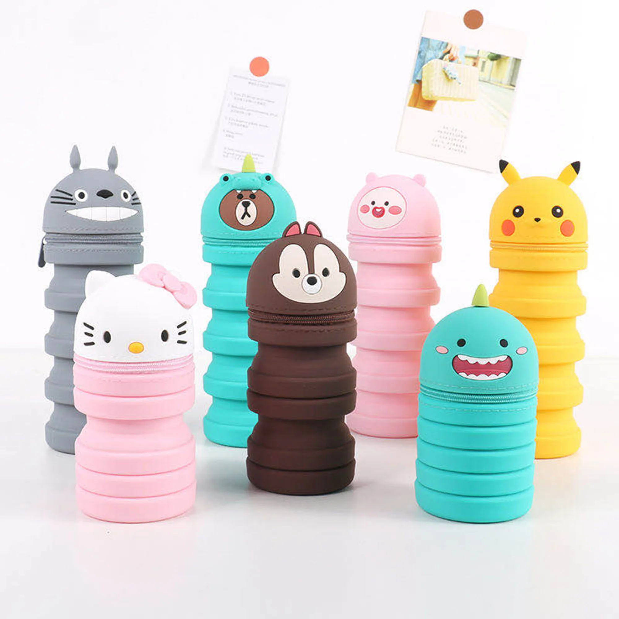 Eco-friendly promotion cartoon design soft waterproof zipper silicone cute pencil case for school