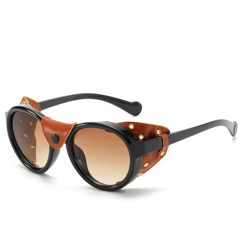 New retro leather case sunglasses 0046 European and American classic punk sunglasses men riding sunglasses