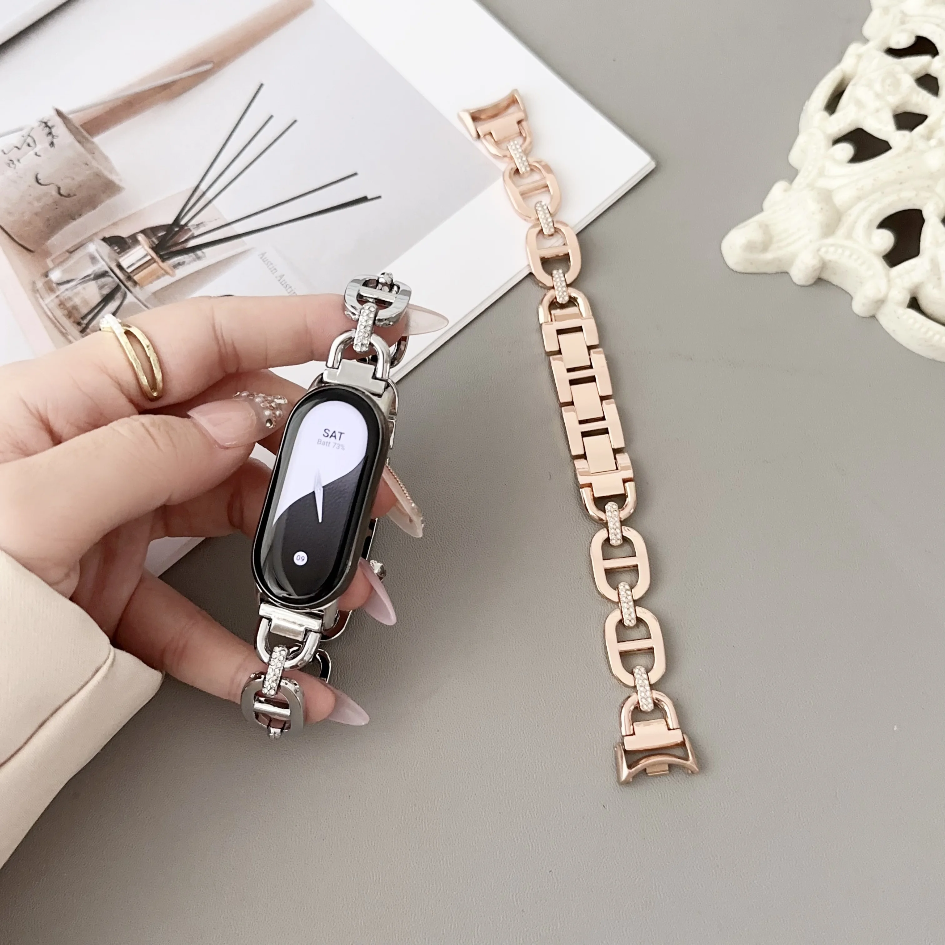 for xiaomi mi band 8 strap metal with diamond watch band for xiaomi band 8